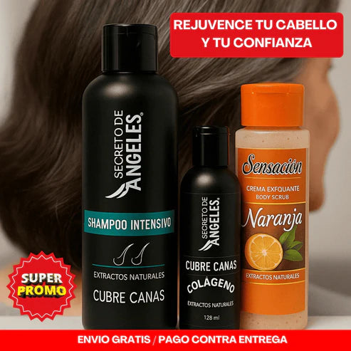 SECRETO DE ANGELES® | SHAMPOO CUBRE CANAS NATURAL + ENVIO GRATIS